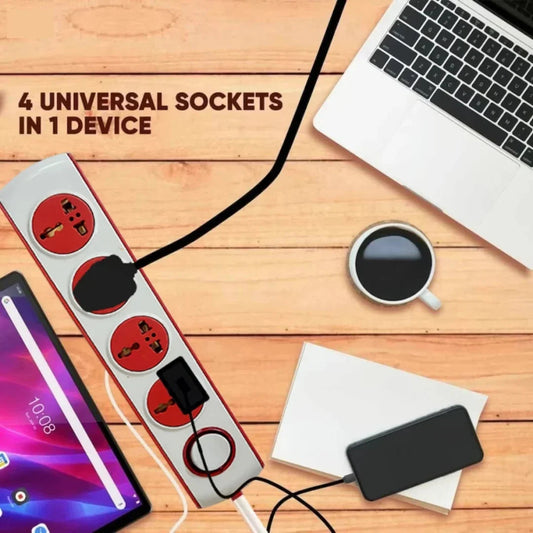 Shoptzy 4-Socket Extension Board | 2.7 Meter Long Cord with Fuse | Global Plug Support