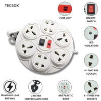 Shoptzy 8-Pin Extension Board with Master Switch | 2.7 m Cable | Fuse Protection | International Sockets